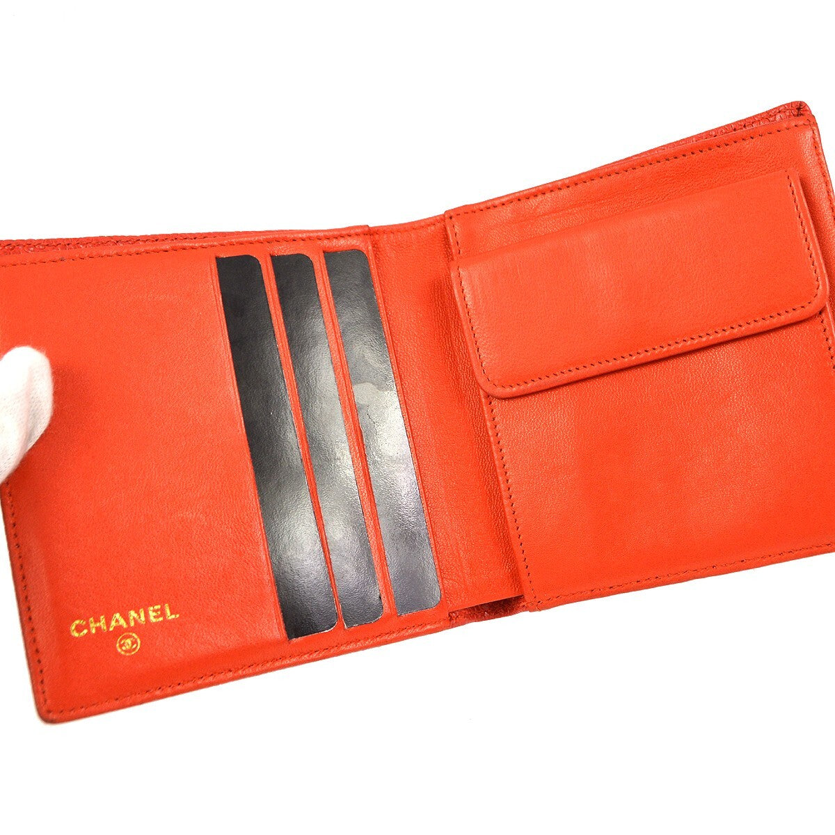 Chanel Vintage Timeless Cc Bifold Wallet Caviar Red Leather Wallets Accessory (Pre-Owned)