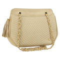 Bally Vintage Chain Shoulder Bag Quilted Leather Beige Leather Shoulder Bag Bag (Pre-Owned)
