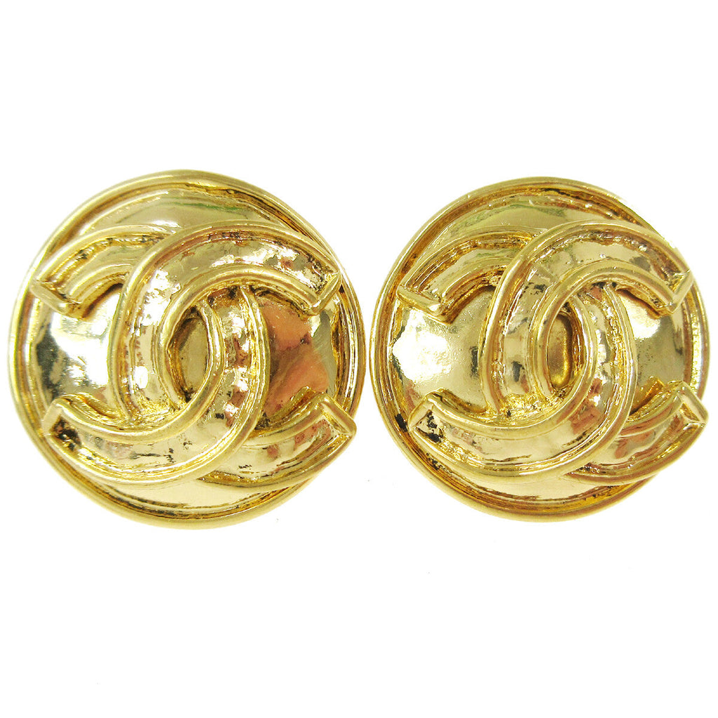 Chanel Vintage Round Cc Clip-On Earrings Metal Gold Gold_Plated Earrings Jewelry (Pre-Owned)