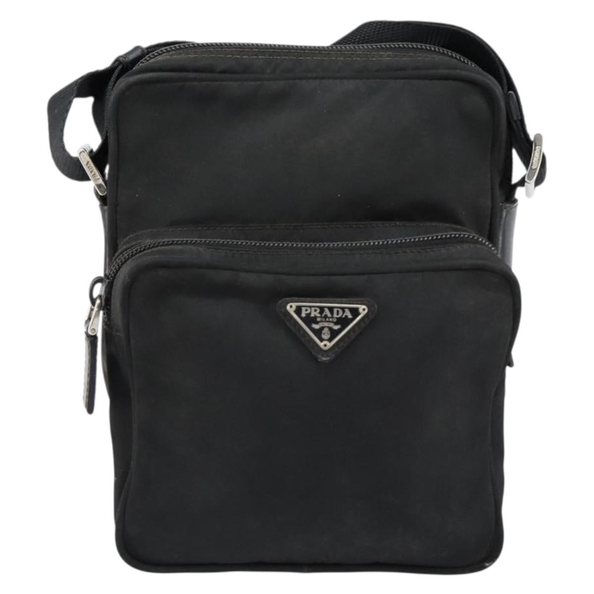 Prada Front Pocket Messenger Bag Tessuto Black Nylon Shoulder Bag Bag (Pre-Owned)