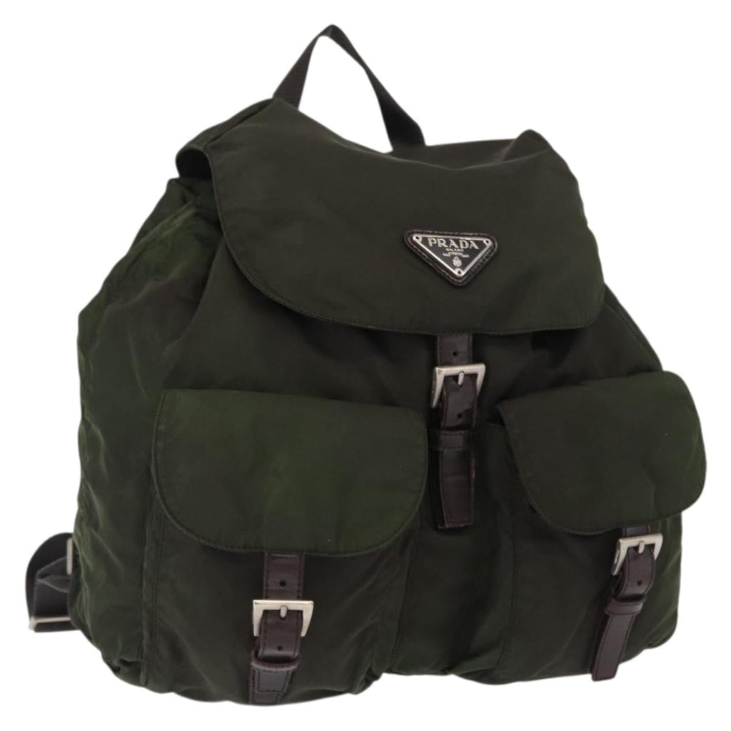 Prada Double Front Pocket Backpack Tessuto Khaki Nylon Backpack Bag (Pre-Owned)