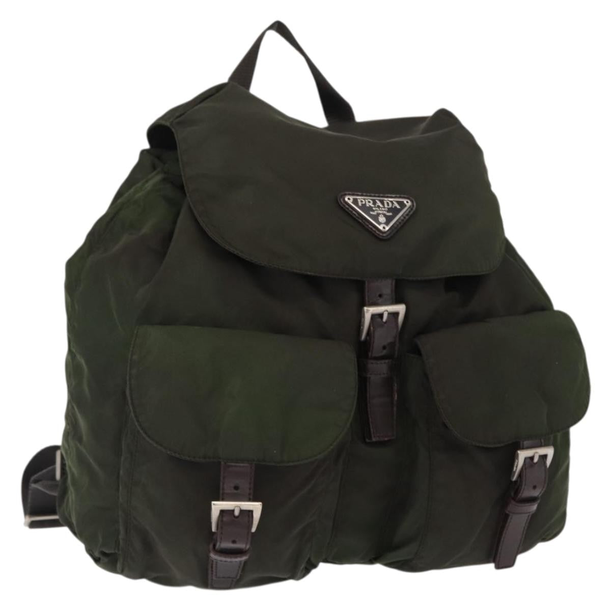 Prada Double Front Pocket Backpack Tessuto Khaki Nylon Backpack Bag (Pre-Owned)