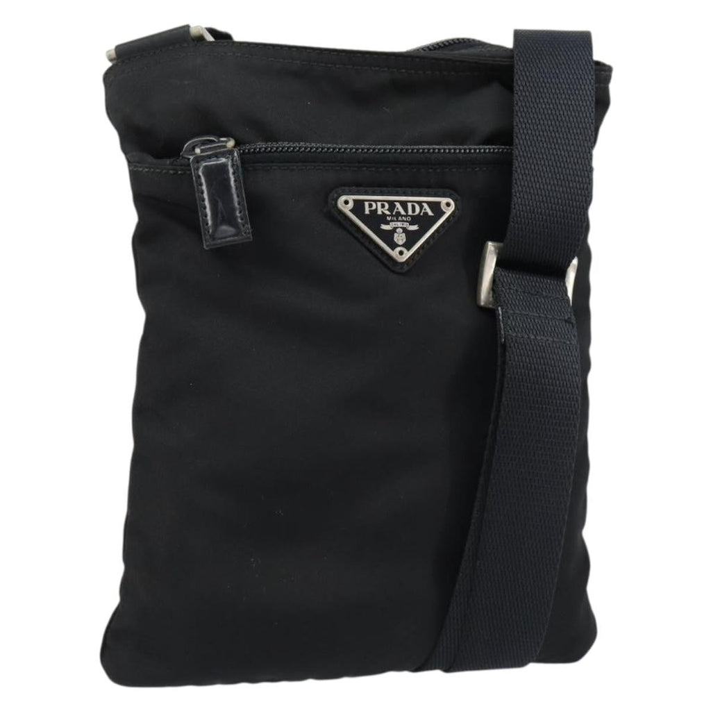 Prada Front Zip Convertible Flat Messenger Tessuto With Leather Black Nylon Shoulder Bag Bag (Pre-Owned)