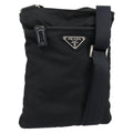 Prada Front Zip Convertible Flat Messenger Tessuto With Leather Black Nylon Shoulder Bag Bag (Pre-Owned)