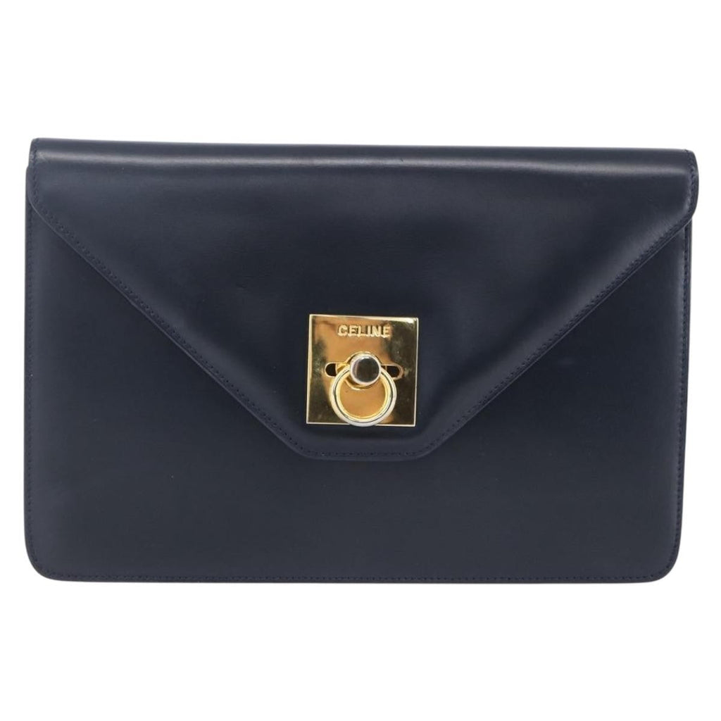 Celine Clutch Bag Leather Navy Leather Clutche & Pouche Bag (Pre-Owned)