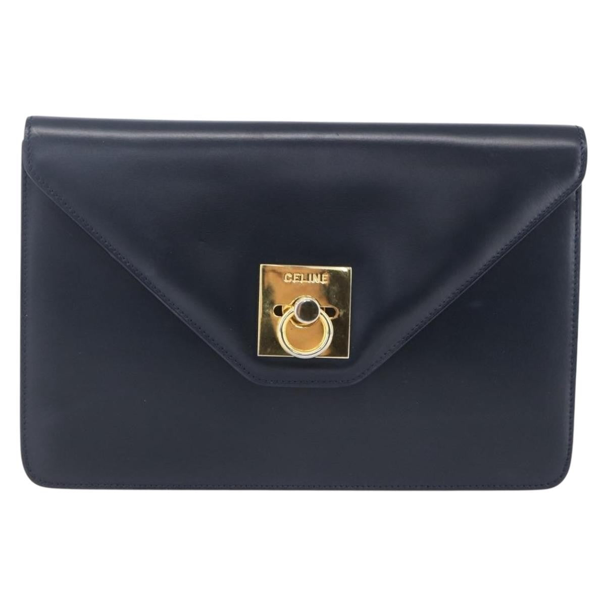 Celine Clutch Bag Leather Navy Leather Clutche & Pouche Bag (Pre-Owned)