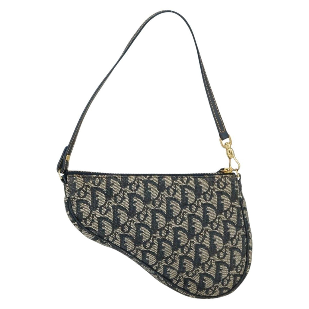 Christian Dior Vintage Saddle Bag Diorissimo Canvas Navy Canvas Clutche & Pouche Bag (Pre-Owned)