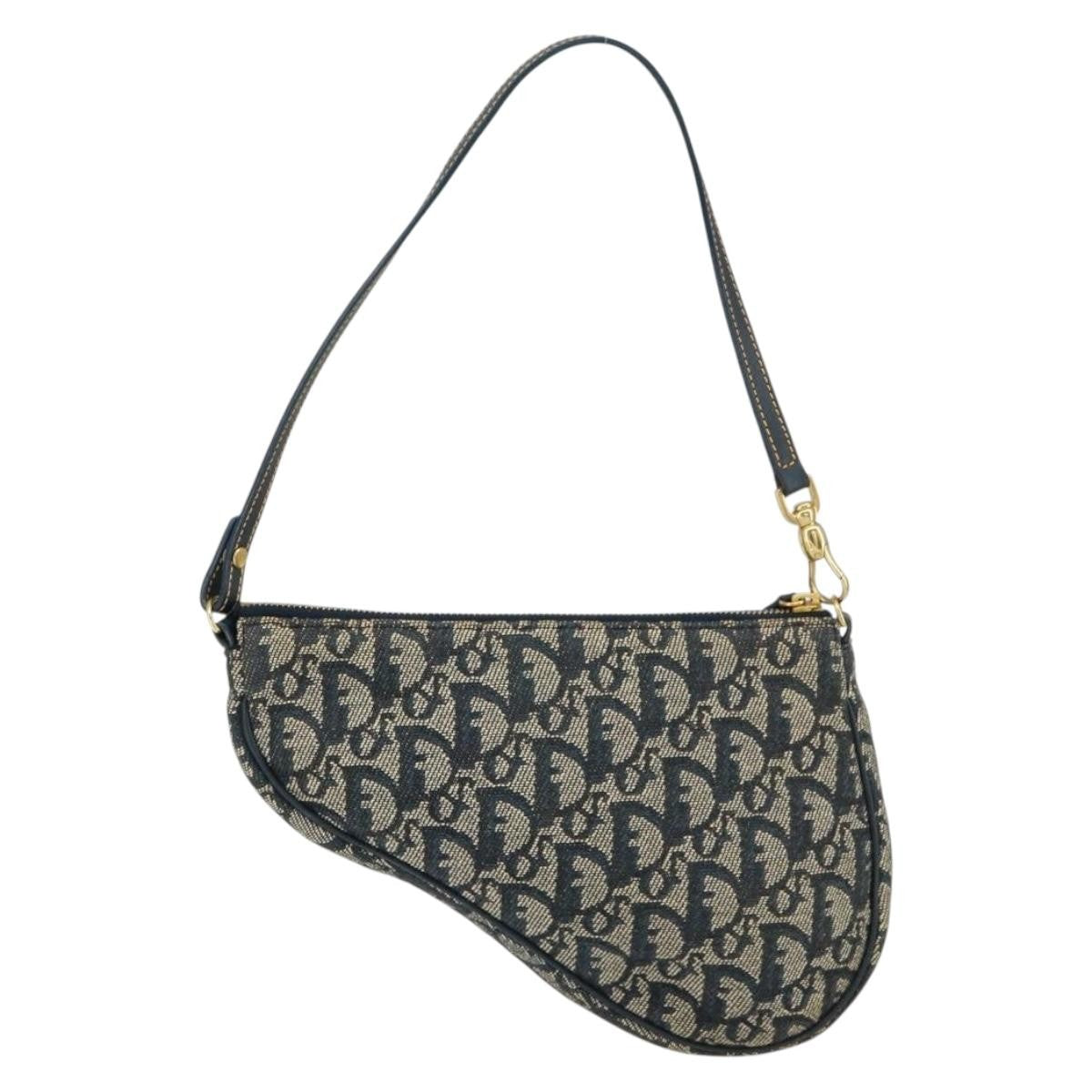 Christian Dior Vintage Saddle Bag Diorissimo Canvas Navy Canvas Clutche & Pouche Bag (Pre-Owned)