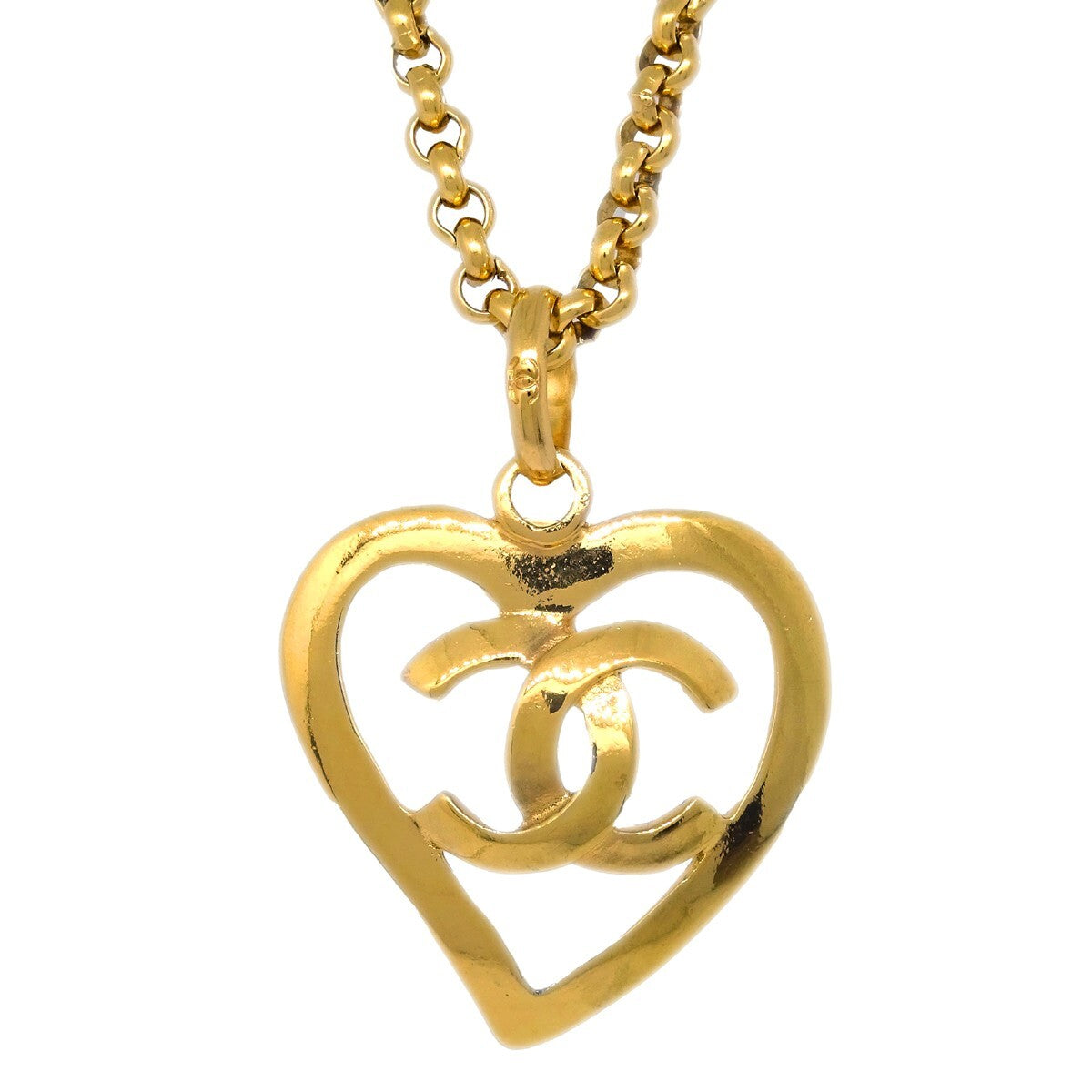 Chanel Cc Heart Pendant Necklace Metal Gold Gold_Plated Necklace Jewelry (Pre-Owned)