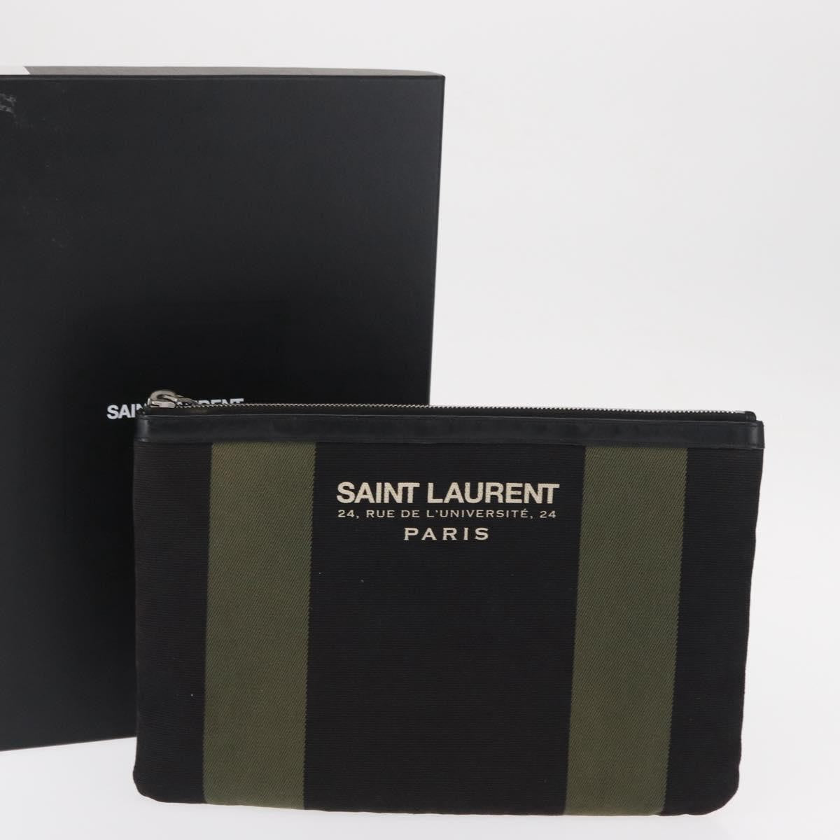 Saint Laurent Beach Zip Pouch Canvas Khaki Canvas Clutche & Pouche Bag (Pre-Owned)