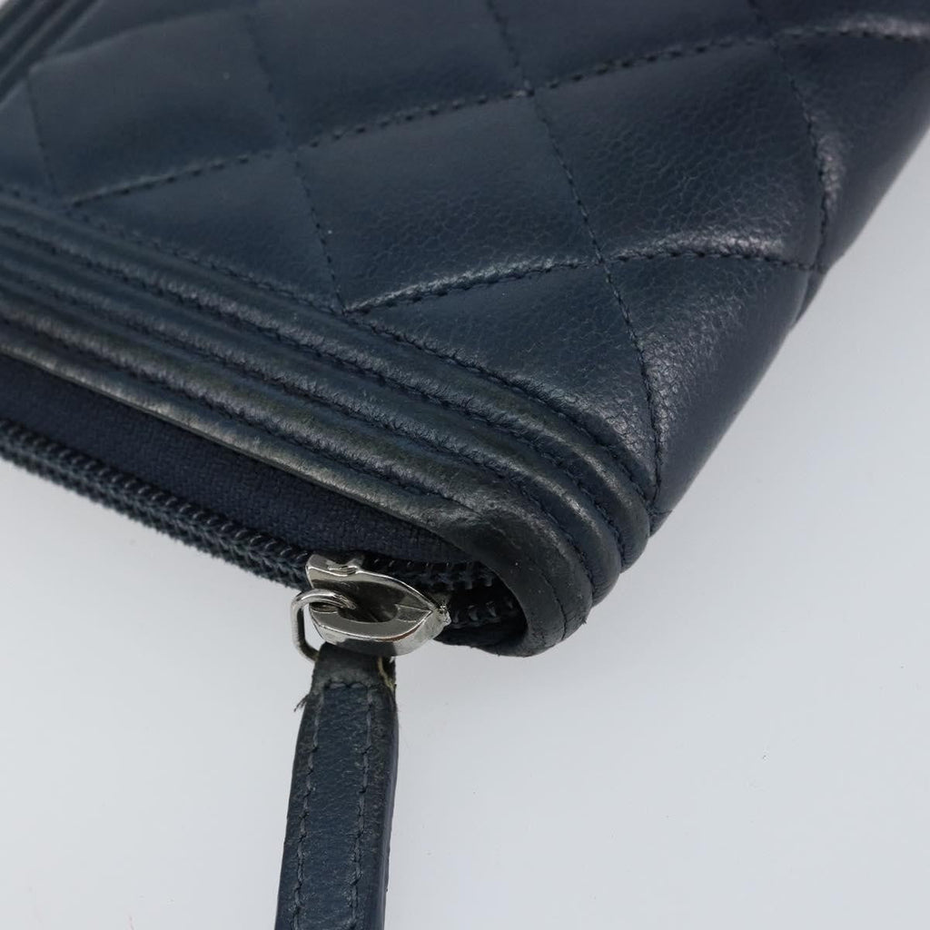 Chanel Boy Yen Wallet Quilted Lambskin Navy Leather Wallets Accessory (Pre-Owned)