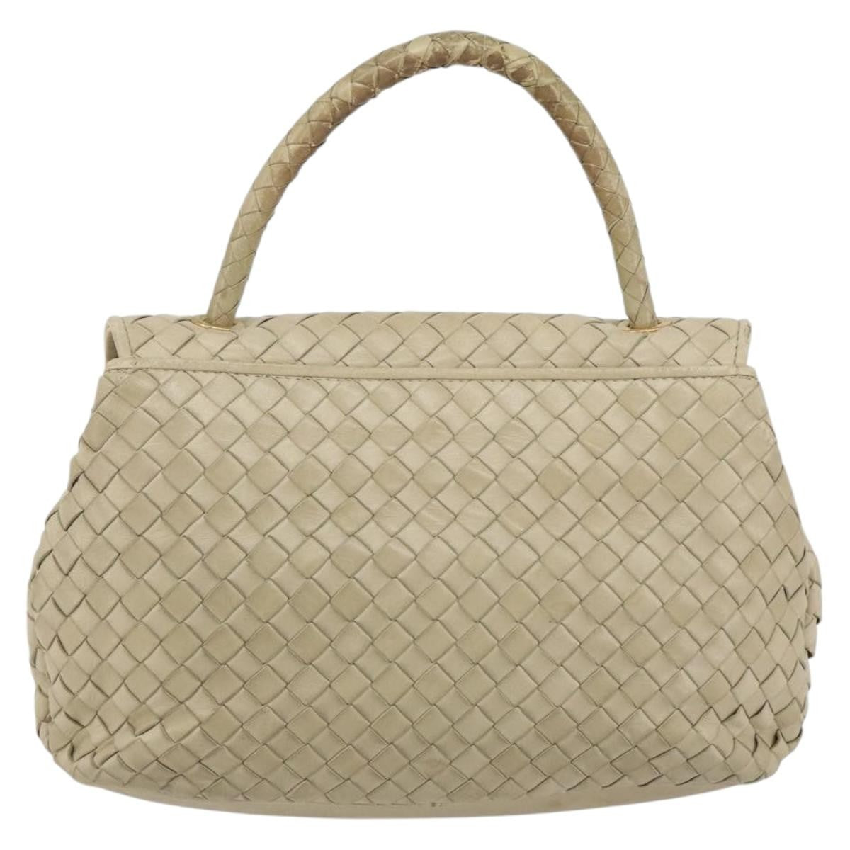 Bottega Veneta Intrecciato Handbag Leather Beige Leather Handbag (Pre-Owned)