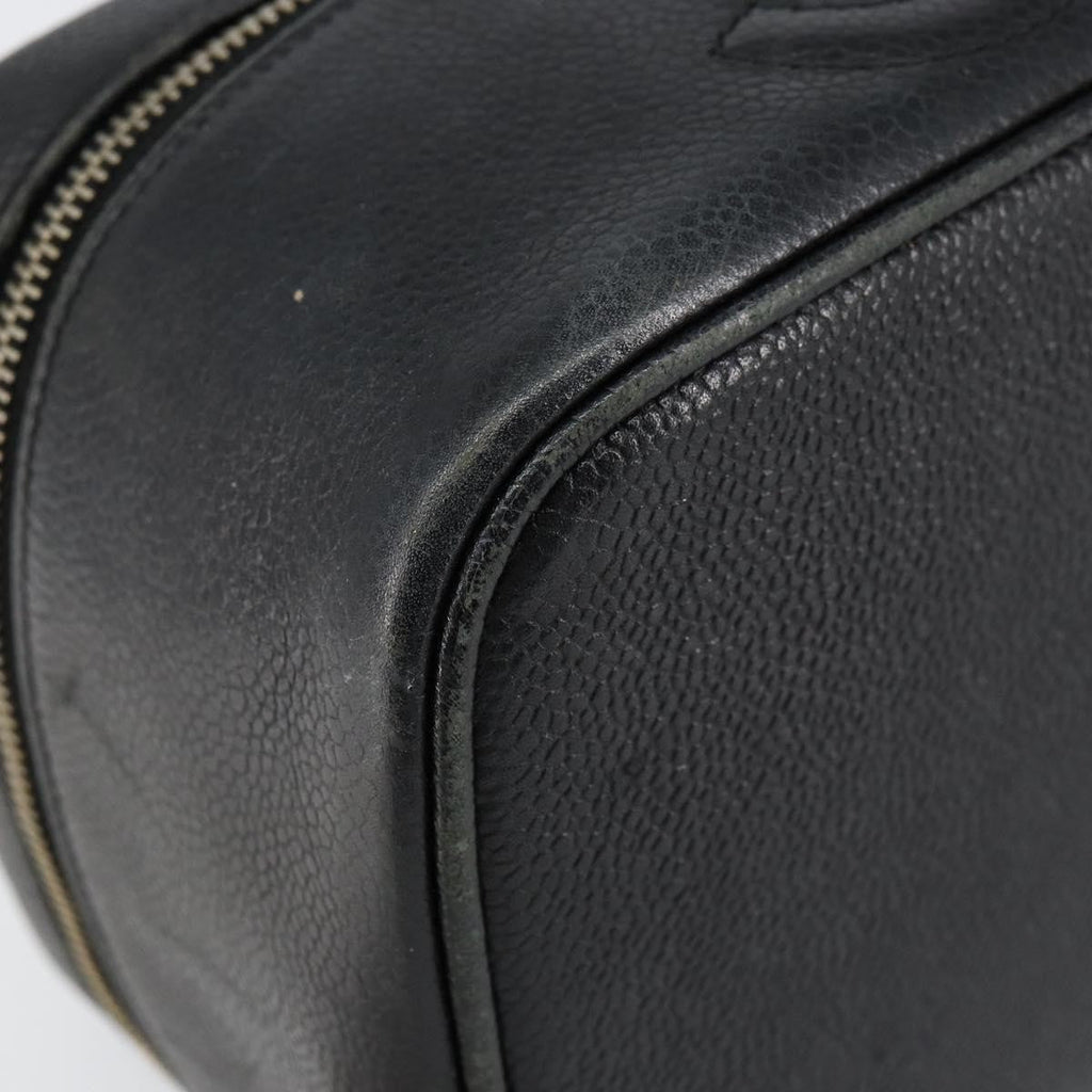 Chanel Vintage Cosmetic Case Leather Black Leather Clutche & Pouche Bag (Pre-Owned)