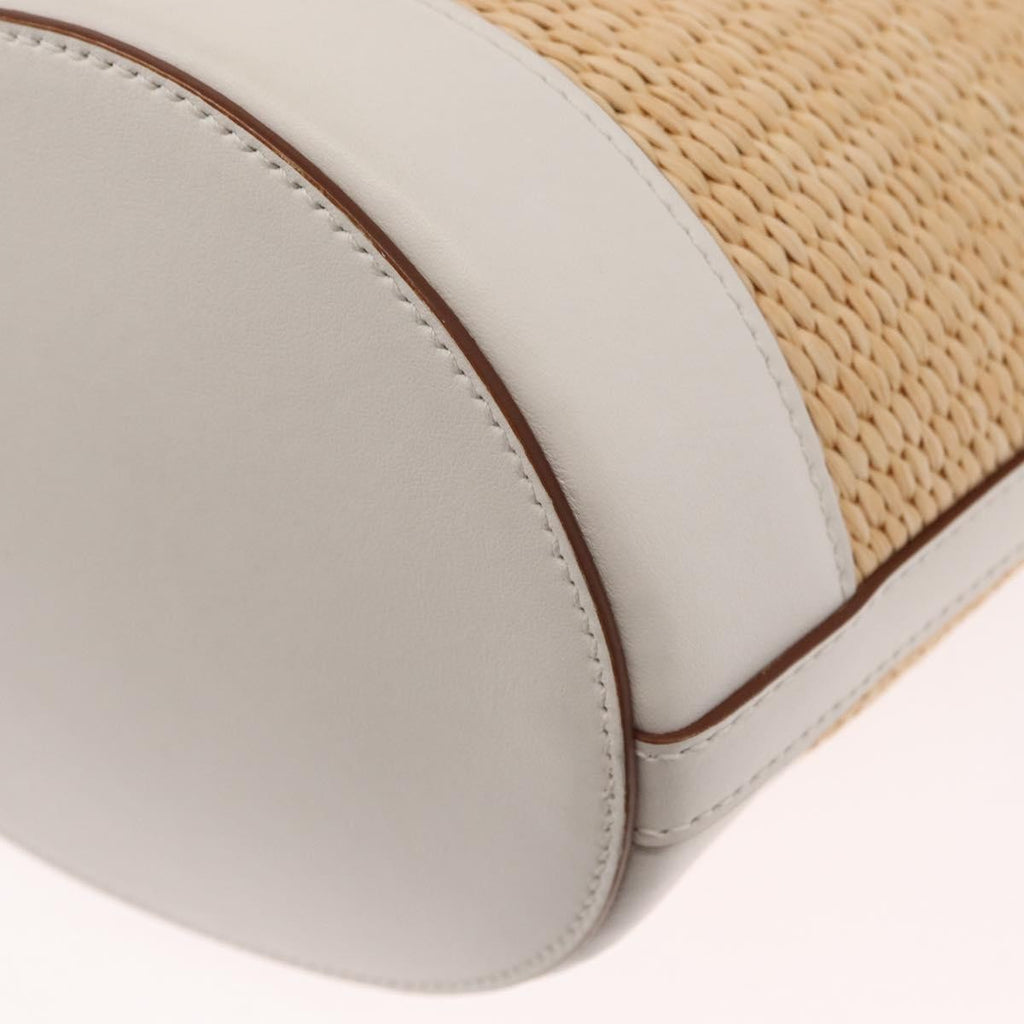 Prada Bucket Bag Woven Raffia With Leather Beige Leather Shoulder Bag Bag (Pre-Owned)