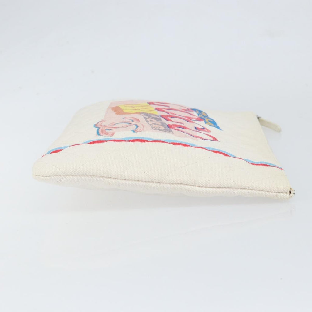 Chanel Coco Cuba Pouch Printed Quilted Canvas White Canvas Clutche & Pouche Bag (Pre-Owned)