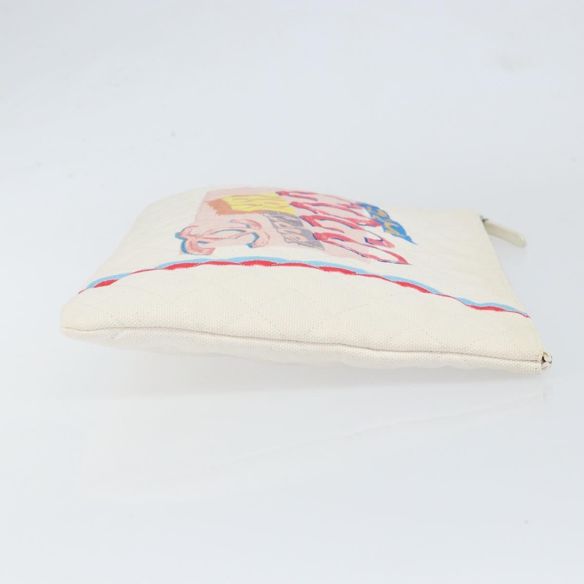 Chanel Coco Cuba Pouch Printed Quilted Canvas White Canvas Clutche & Pouche Bag (Pre-Owned)