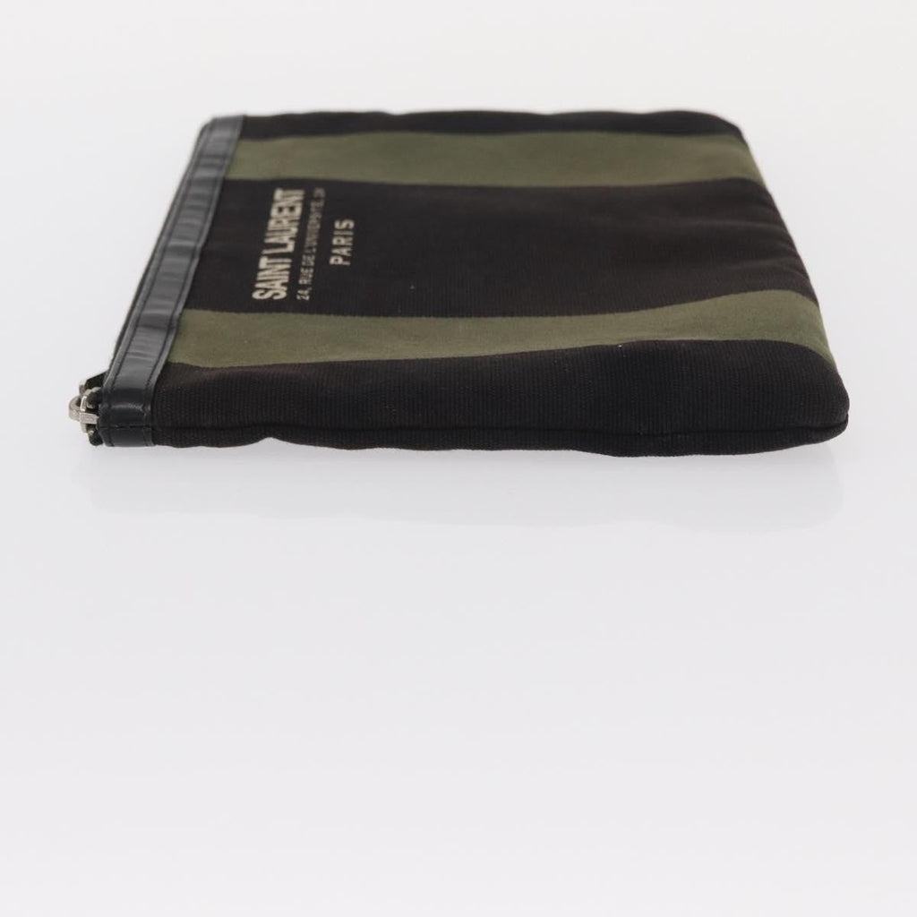 Saint Laurent Beach Zip Pouch Canvas Khaki Canvas Clutche & Pouche Bag (Pre-Owned)