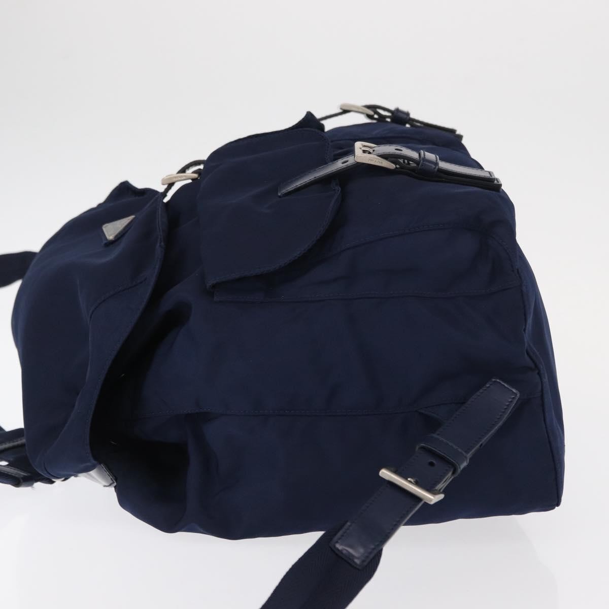Prada Vela Double Front Pocket Backpack Tessuto With Saffiano Leather Blue Nylon Backpack Bag (Pre-Owned)