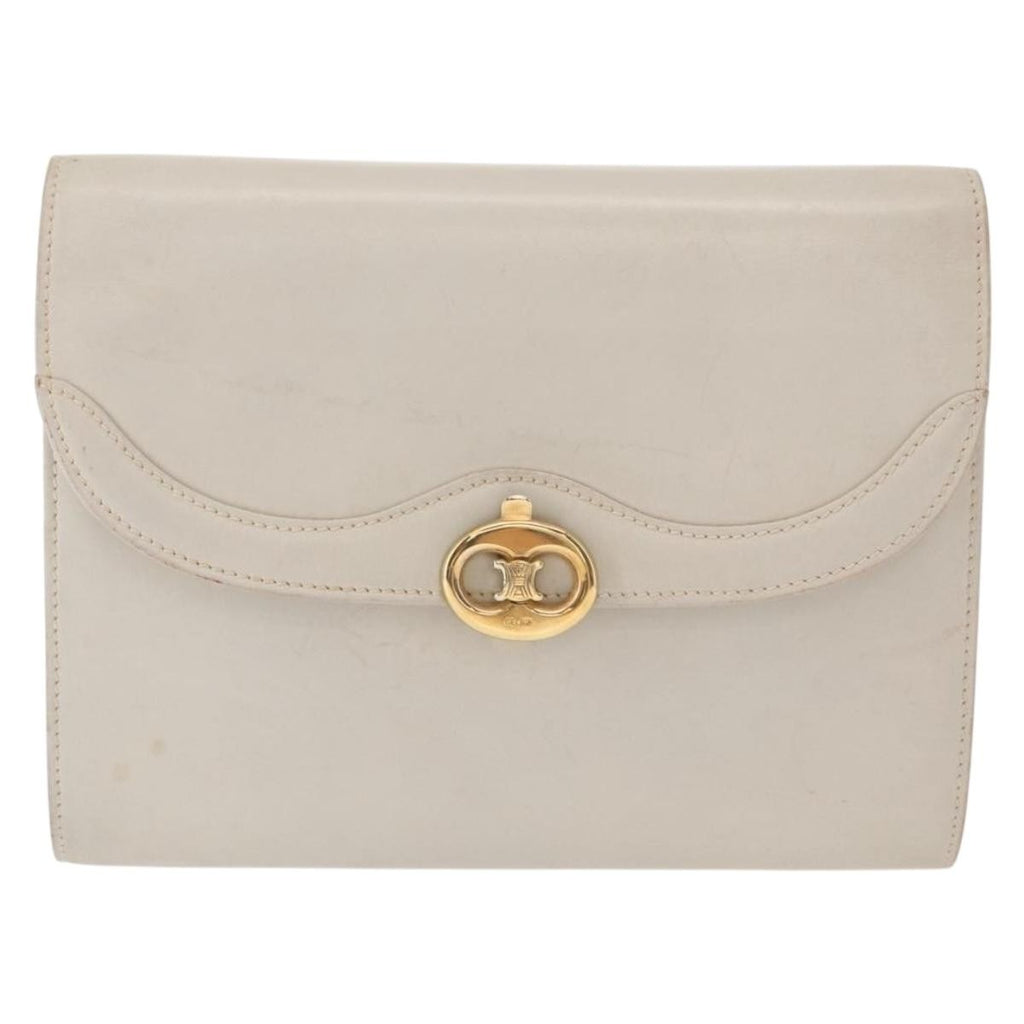 Celine Vintage Shoulder Bag Leather Ecru Leather Shoulder Bag Bag (Pre-Owned)