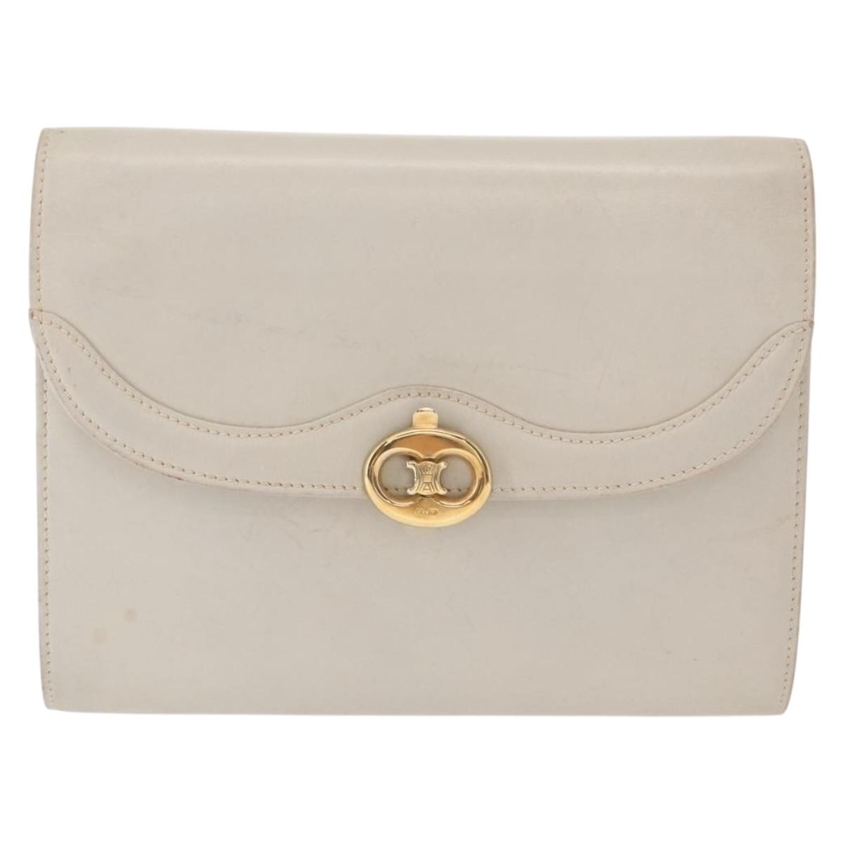 Celine Vintage Shoulder Bag Leather Ecru Leather Shoulder Bag Bag (Pre-Owned)