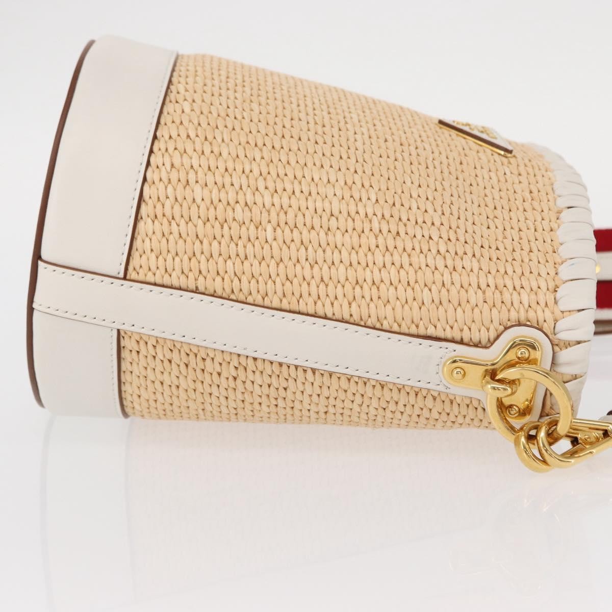 Prada Bucket Bag Woven Raffia With Leather Beige Leather Shoulder Bag Bag (Pre-Owned)