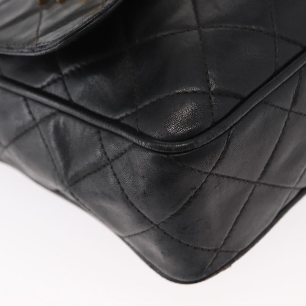 Chanel Cc Chain & Tassel Front Pocket Camera Bag Quilted Lambskin Black Leather Shoulder Bag Bag (Pre-Owned)