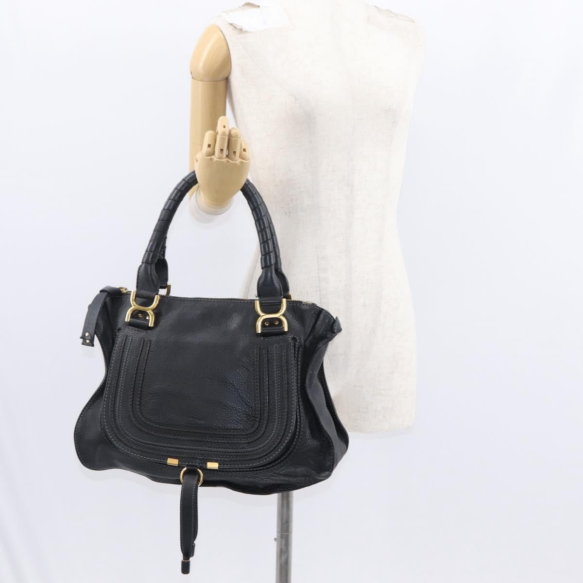 Chloe Marcie Satchel Leather Black Leather Handbag (Pre-Owned)