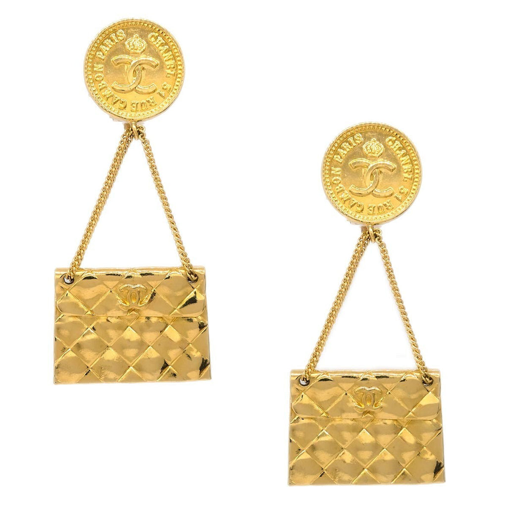 Chanel 31 Rue Cambon Flap Bag Clip-On Earrings Metal Gold Gold_Plated Earrings Jewelry (Pre-Owned)