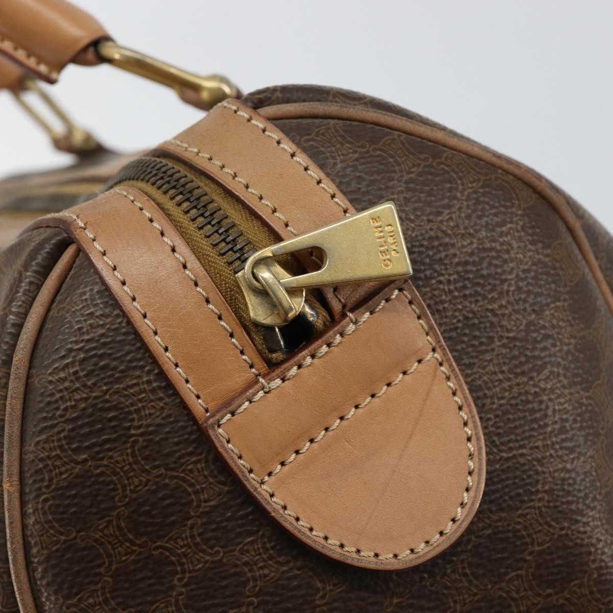 Celine Vintage Macadam Boston Bag Canvas Brown Canvas Travel Bag Bag (Pre-Owned)