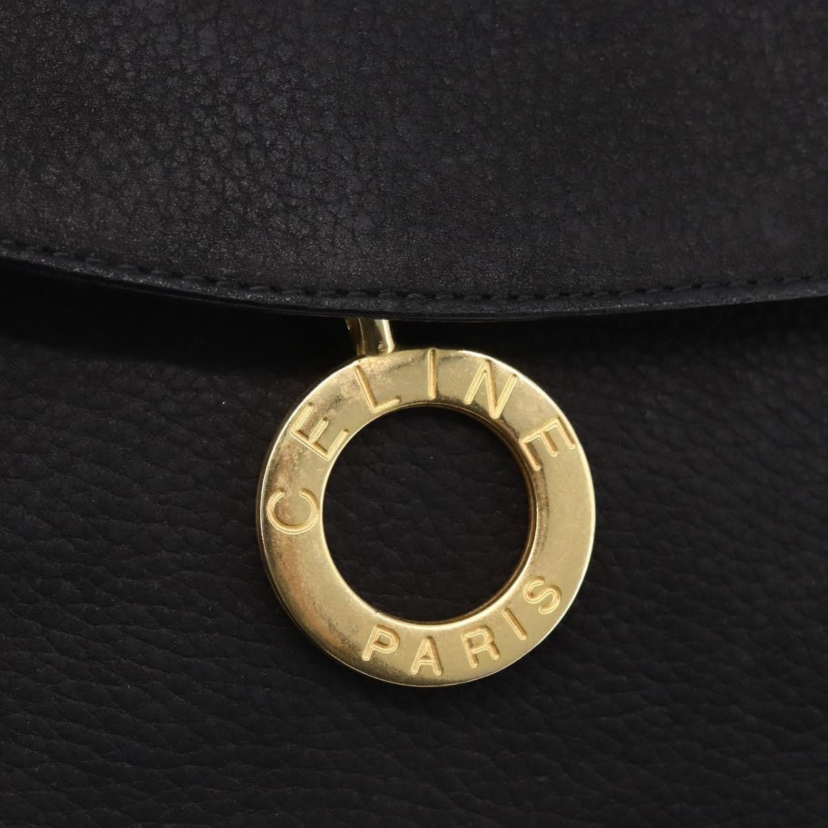 Celine Circle Logo Shoulder Bag Leather Black Leather Shoulder Bag Bag (Pre-Owned)