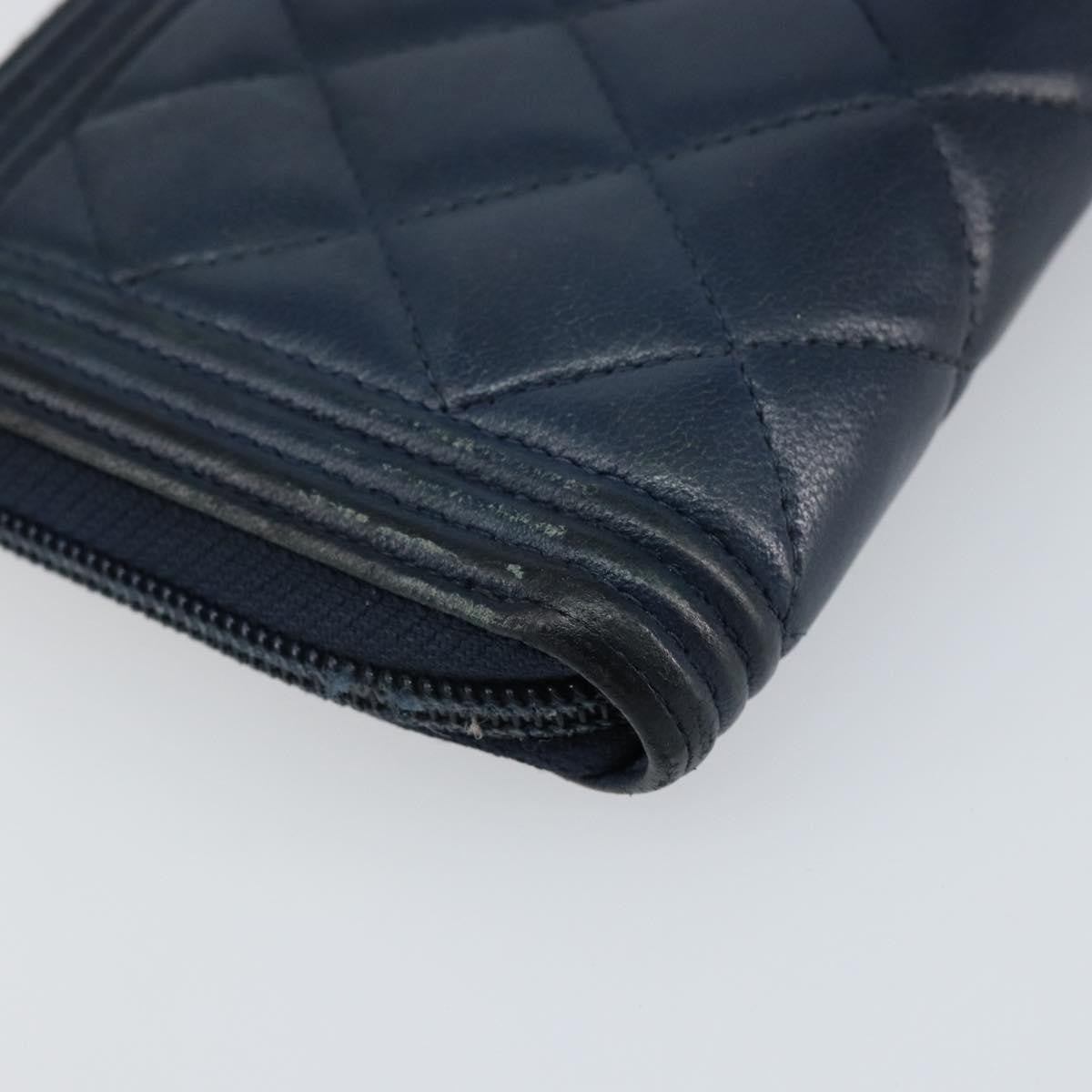 Chanel Boy Yen Wallet Quilted Lambskin Navy Leather Wallets Accessory (Pre-Owned)