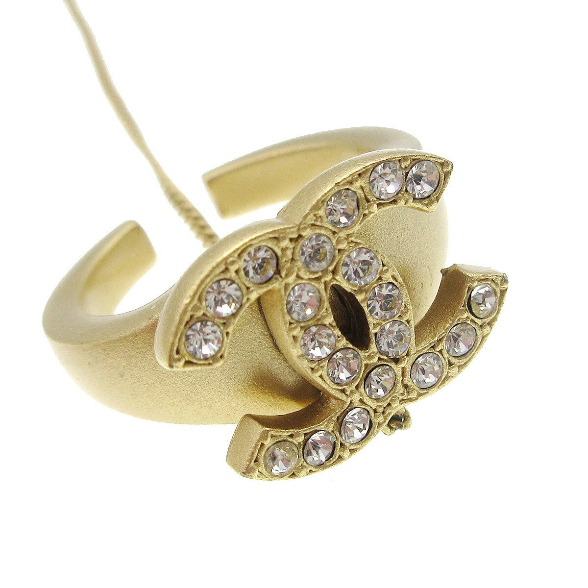 Chanel Logo Bangle With Chain Attached Cc Ring Metal With Crystal Gold Gold_Plated Bracelet Jewelry (Pre-Owned)