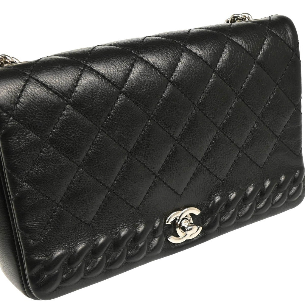 Chanel Embossed Braid Cc Chain Flap Quilted Leather Black Leather Shoulder Bag Bag (Pre-Owned)