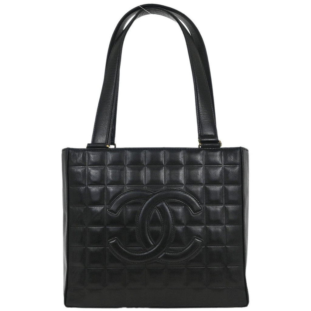 Chanel Chocolate Bar Cc Tote Quilted Leather Black Leather Tote Bag Bag (Pre-Owned)