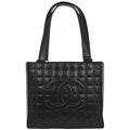 Chanel Chocolate Bar Cc Tote Quilted Leather Black Leather Tote Bag Bag (Pre-Owned)