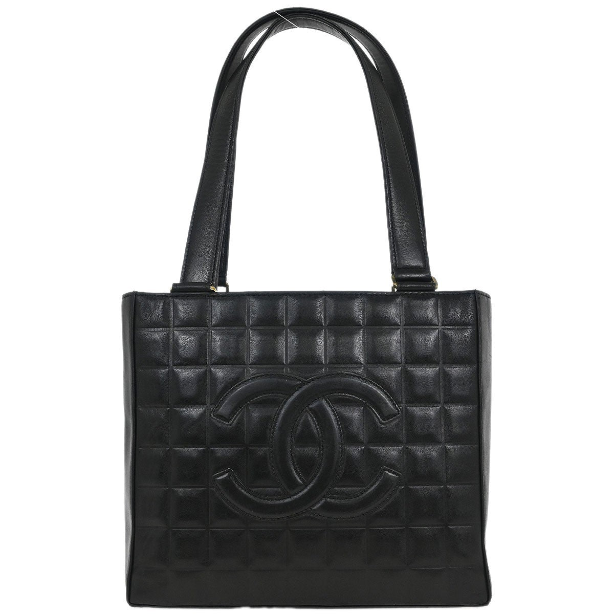 Chanel Chocolate Bar Cc Tote Quilted Leather Black Leather Tote Bag Bag (Pre-Owned)
