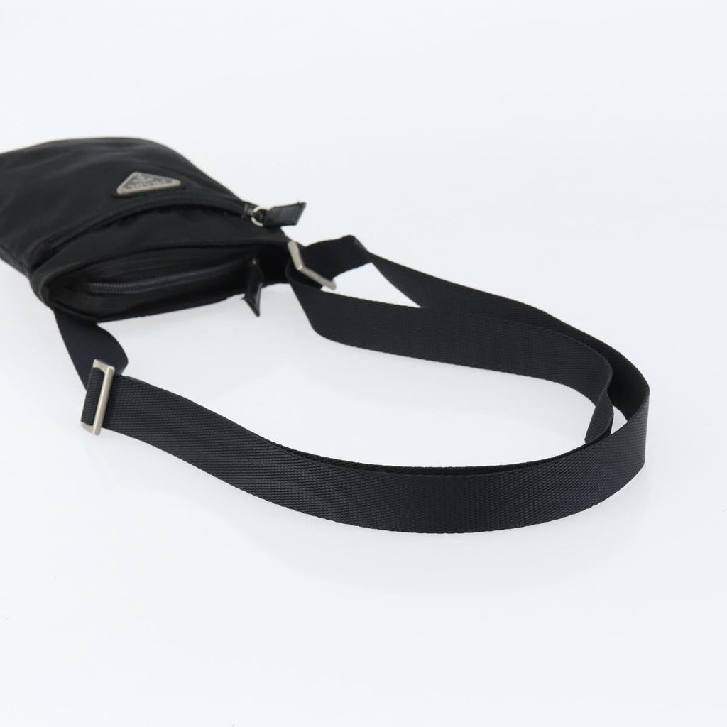 Prada Front Zip Convertible Flat Messenger Tessuto With Leather Black Nylon Shoulder Bag Bag (Pre-Owned)