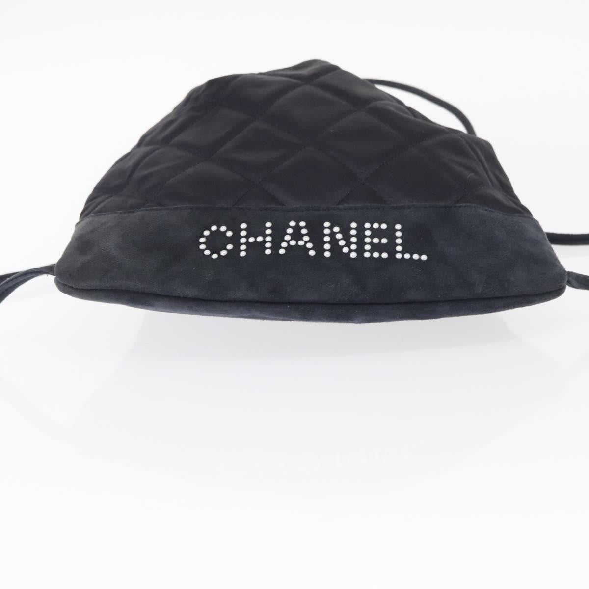 Chanel Vintage Drawstring Backpack Quilted Satin With Suede Navy Satin Backpack Bag (Pre-Owned)