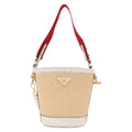 Prada Bucket Bag Woven Raffia With Leather Beige Leather Shoulder Bag Bag (Pre-Owned)