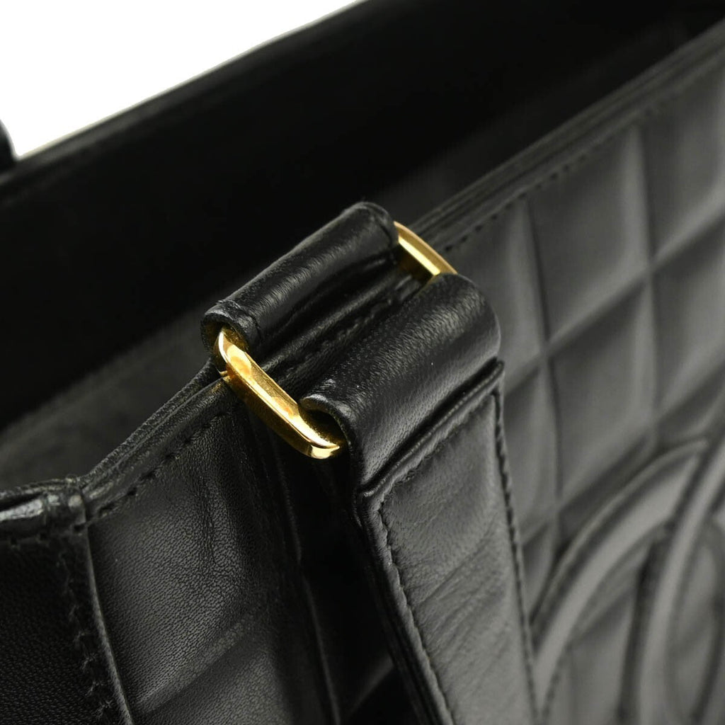Chanel Chocolate Bar Cc Tote Quilted Leather Black Leather Tote Bag Bag (Pre-Owned)