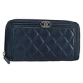 Chanel Boy Yen Wallet Quilted Lambskin Navy Leather Wallets Accessory (Pre-Owned)