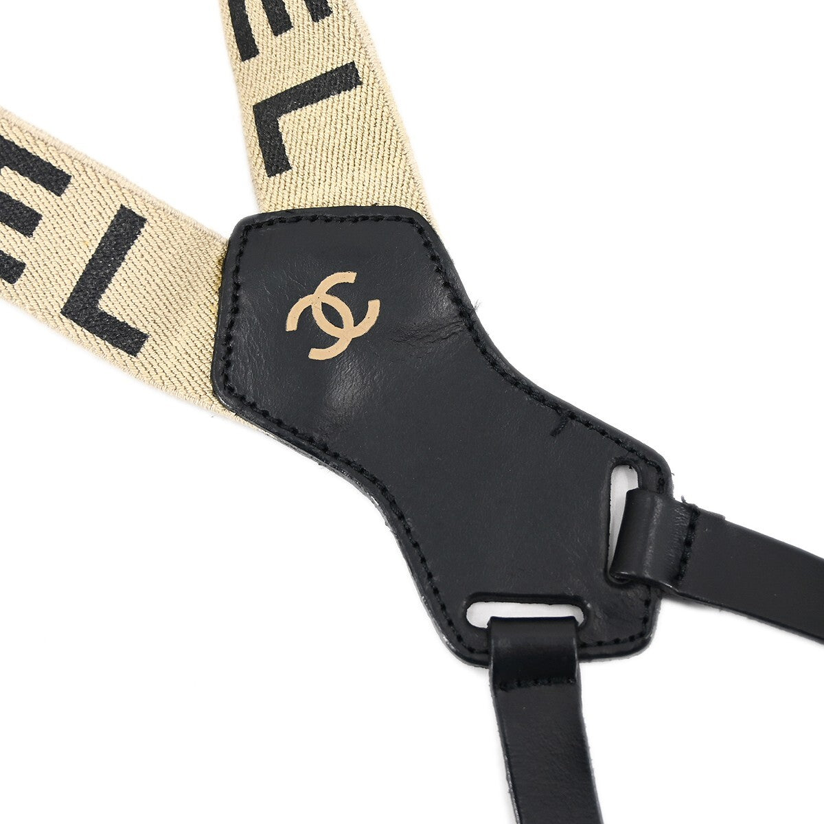Chanel Logo Suspenders Canvas Beige Canvas Belts Accessory (Pre-Owned)