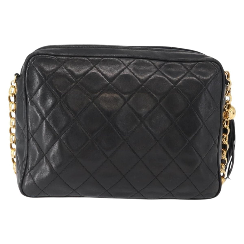 Chanel Cc Chain & Tassel Front Pocket Camera Bag Quilted Lambskin Black Leather Shoulder Bag Bag (Pre-Owned)