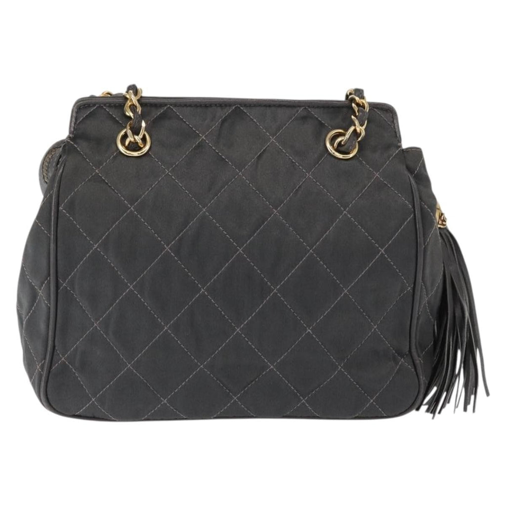 Chanel Vintage Chain Shoulder Bag Quilted Satin Gray Satin Shoulder Bag Bag (Pre-Owned)