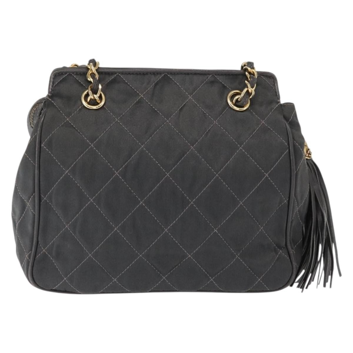 Chanel Vintage Chain Shoulder Bag Quilted Satin Gray Satin Shoulder Bag Bag (Pre-Owned)