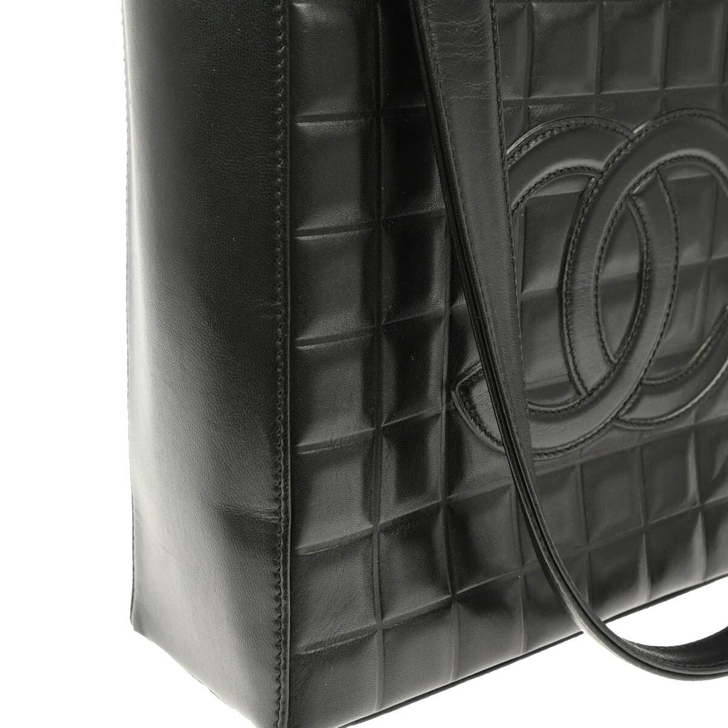 Chanel Chocolate Bar Cc Tote Quilted Leather Black Leather Tote Bag Bag (Pre-Owned)