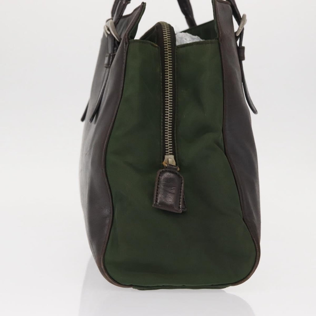 Prada Vintage Tote Tessuto With Leather Brown Nylon Tote Bag Bag (Pre-Owned)