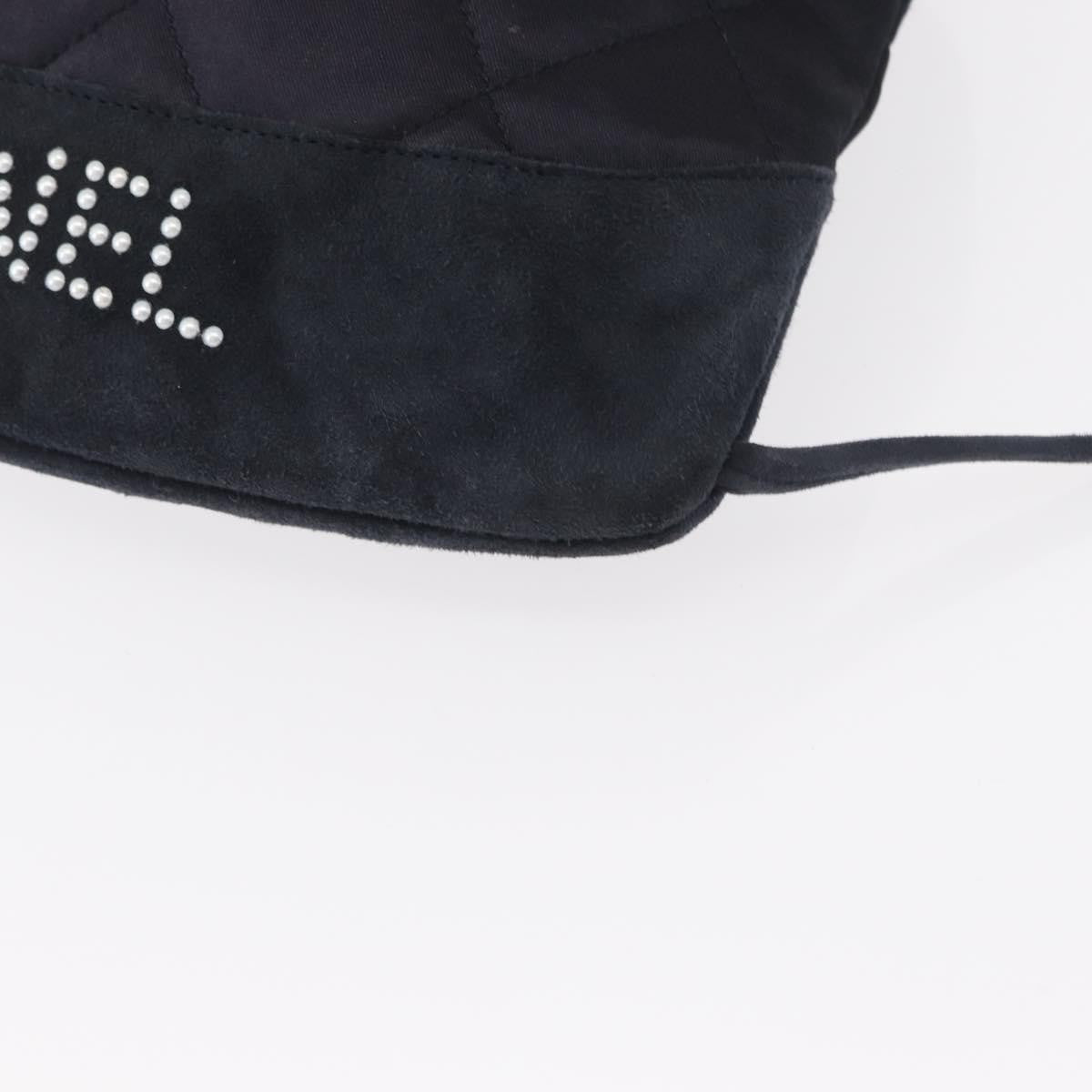 Chanel Vintage Drawstring Backpack Quilted Satin With Suede Navy Satin Backpack Bag (Pre-Owned)