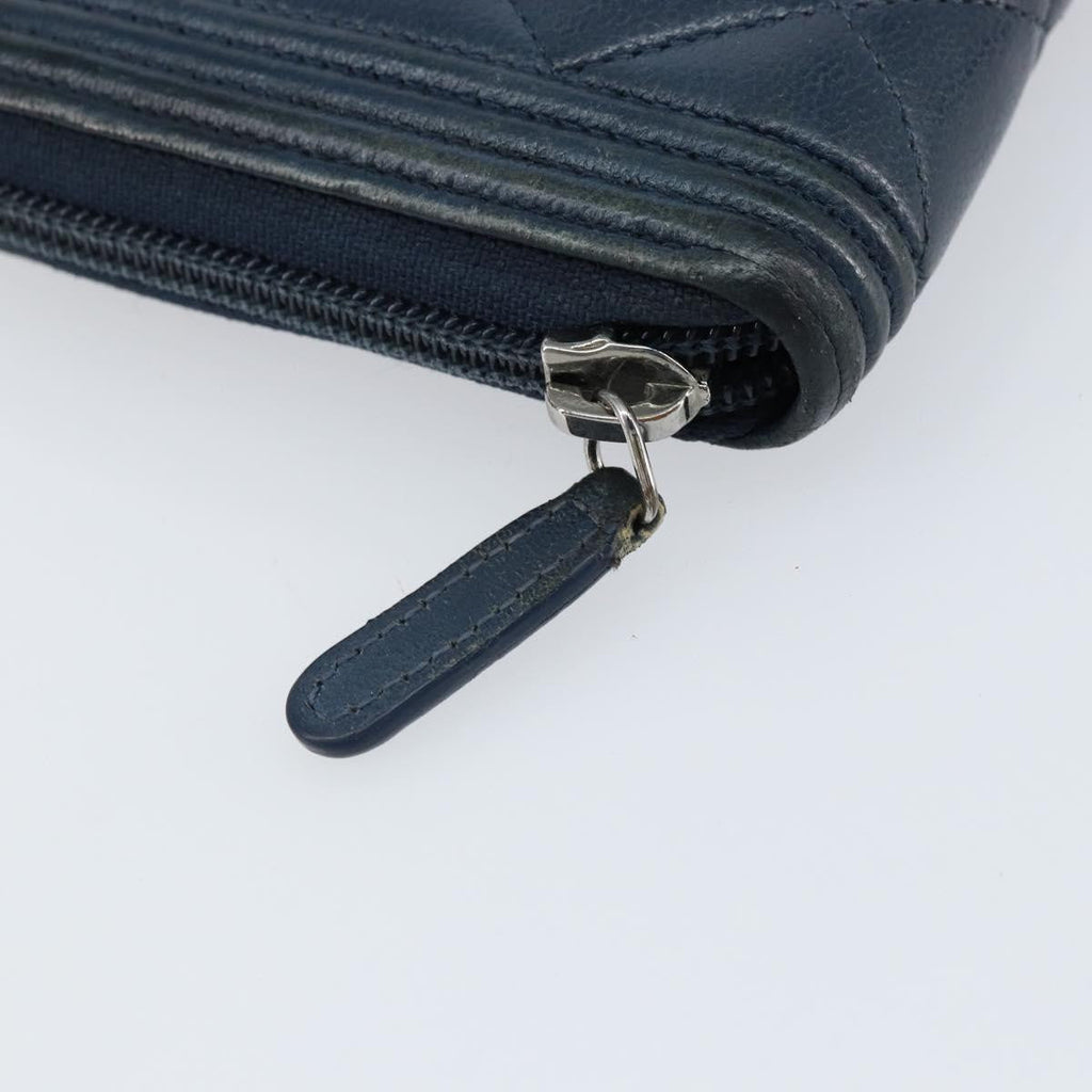 Chanel Boy Yen Wallet Quilted Lambskin Navy Leather Wallets Accessory (Pre-Owned)