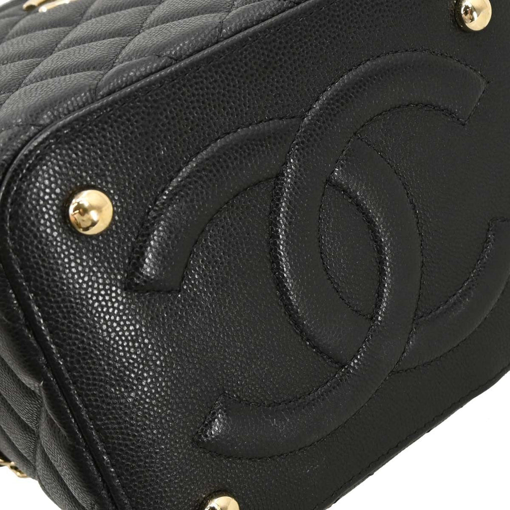 Chanel Cc Top Handle Vanity Case With Chain Quilted Caviar Black Leather Handbag (Pre-Owned)